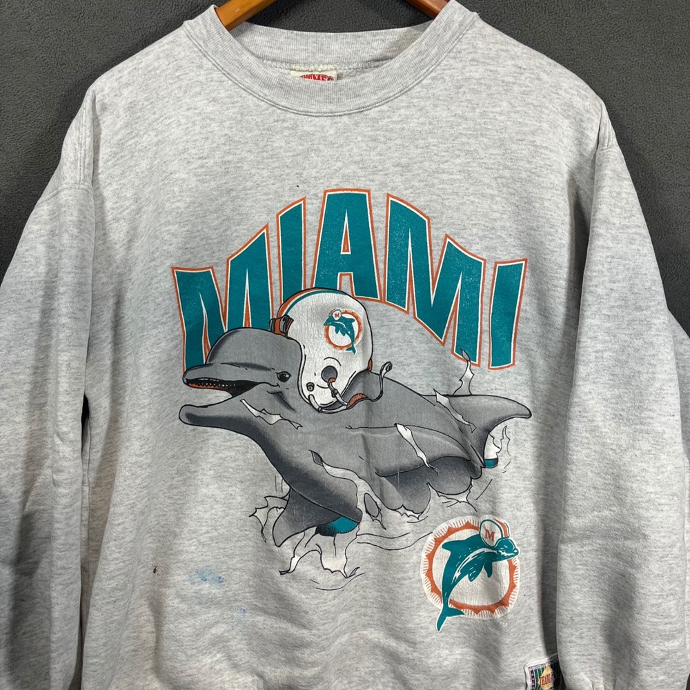 Vintage 1993 Miami Dolphins Nutmeg Mills Sweatshirt Grey Mens Medium Made in USA